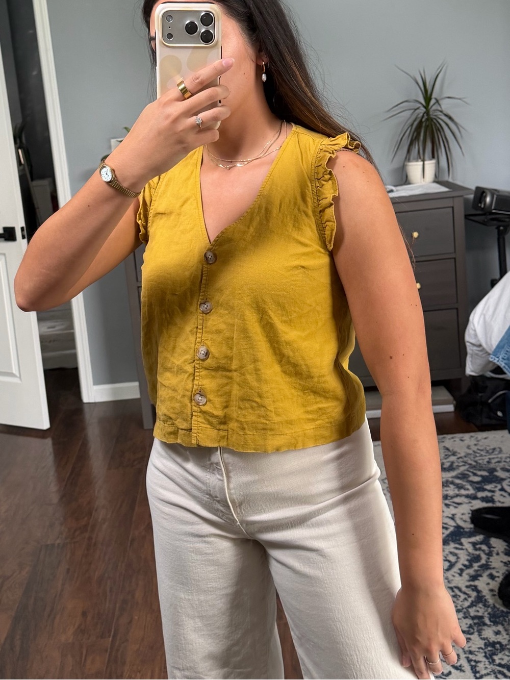 Madewell Button-Front Vest Ruffle-Sleeve - Picture 4 of 7